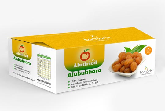 Aloo Bukhara dried fruit packaging showcase
